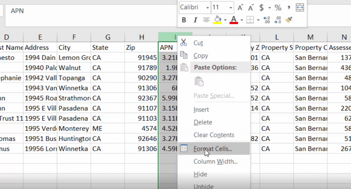 How To Properly Format APN’s And Zip Code Values In Excel