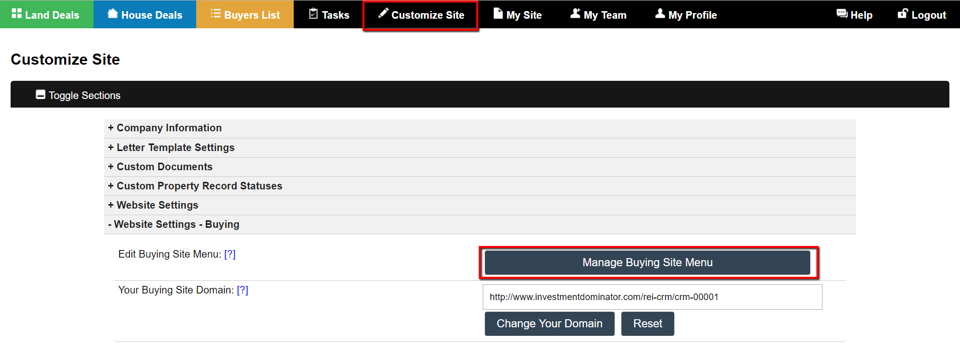 How To Customize The Buying Website Menu