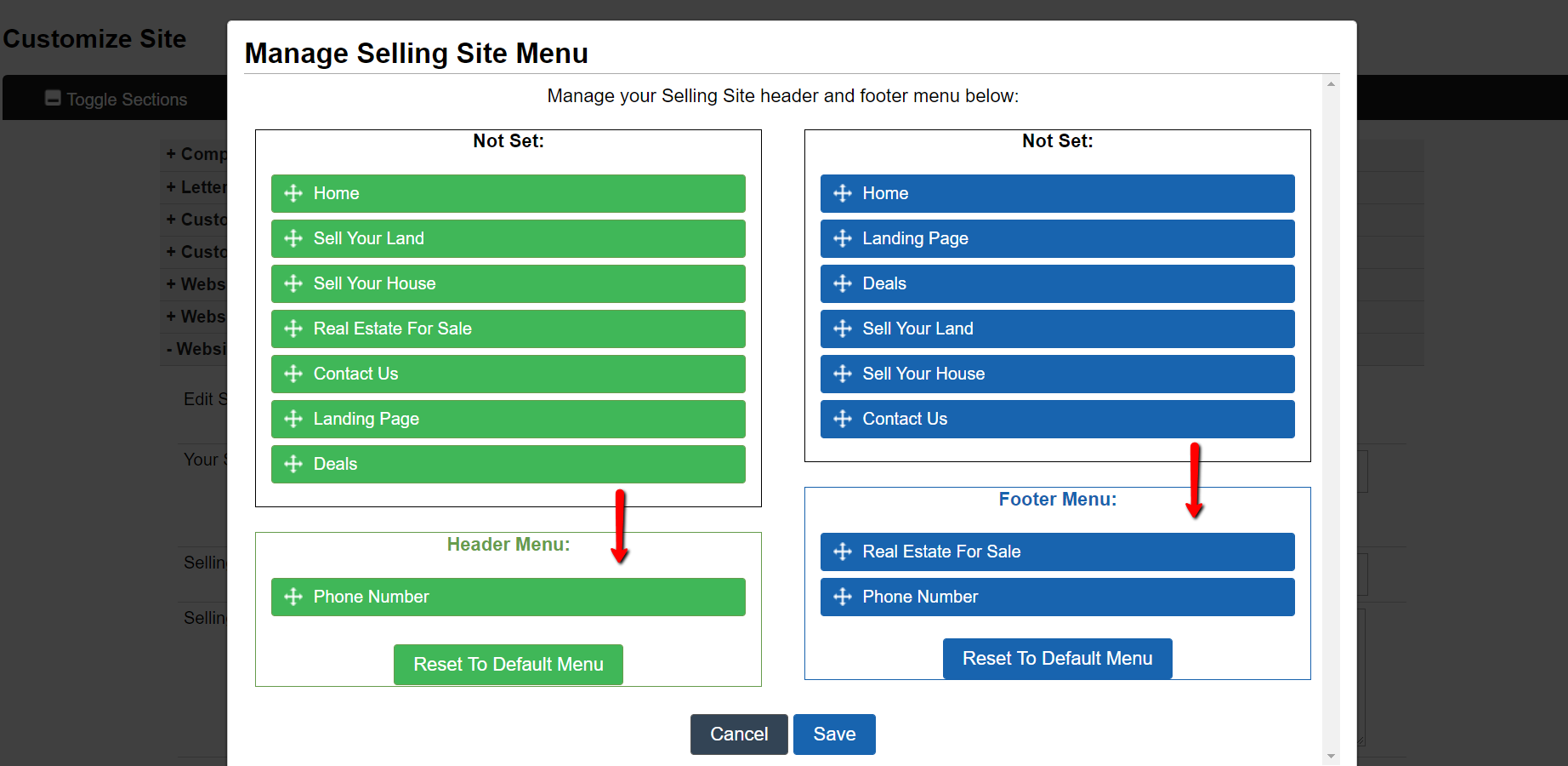How To Customize The Selling Website Menu