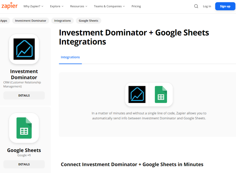 Zapier: How To Connect The Investment Dominator To Google Sheets