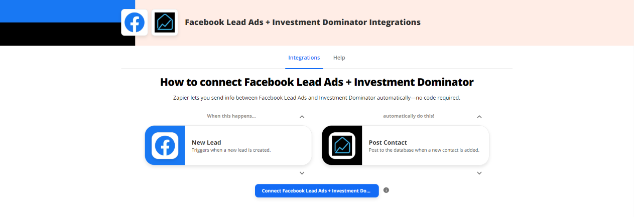 Zapier: How To Connect The Investment Dominator To Facebook Lead Ads